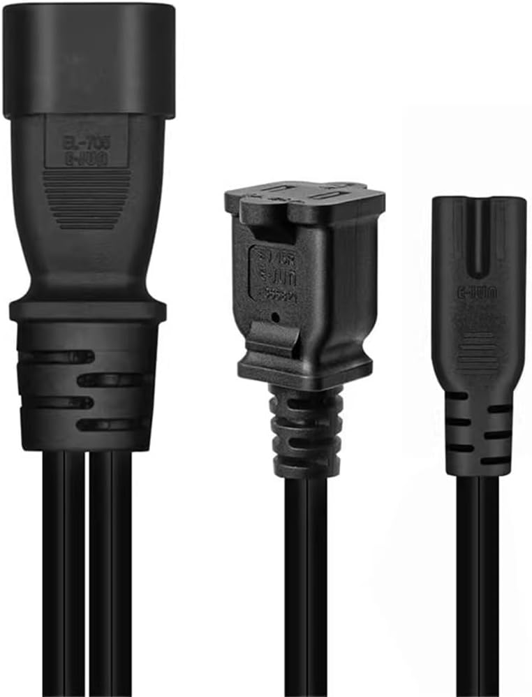 TEWOXIN IEC320 C14 to C7 + NEMA 1-15R Y Splitter Power Cord, Single IEC320 C14 Male Plug to C7 + NEMA 1-15R Female Socket Splitter Adapter Cable Cord(1FT/0.3M) - Image 4